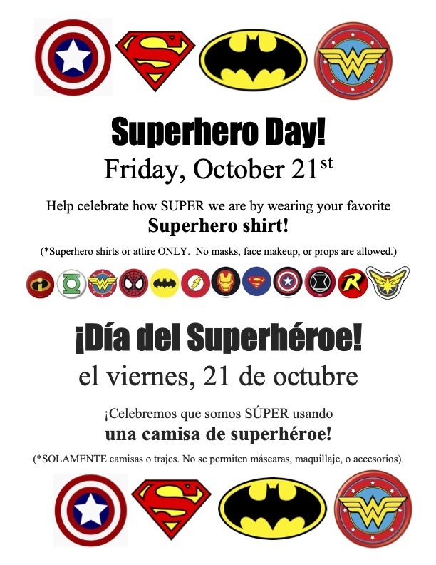 Superhero Day! Friday, Oct. 21st